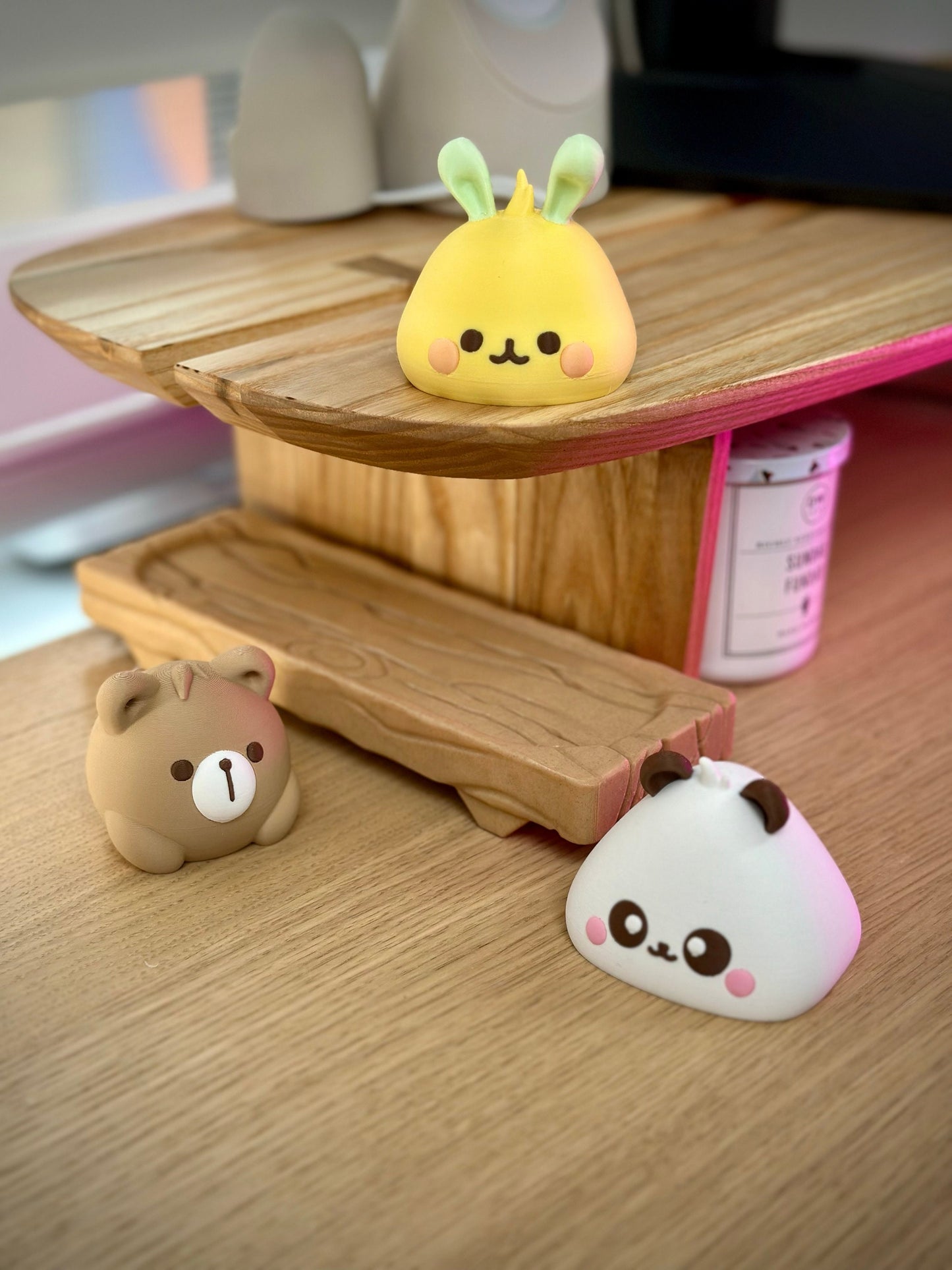 Kawaii Animal Bao on a Wooden Block