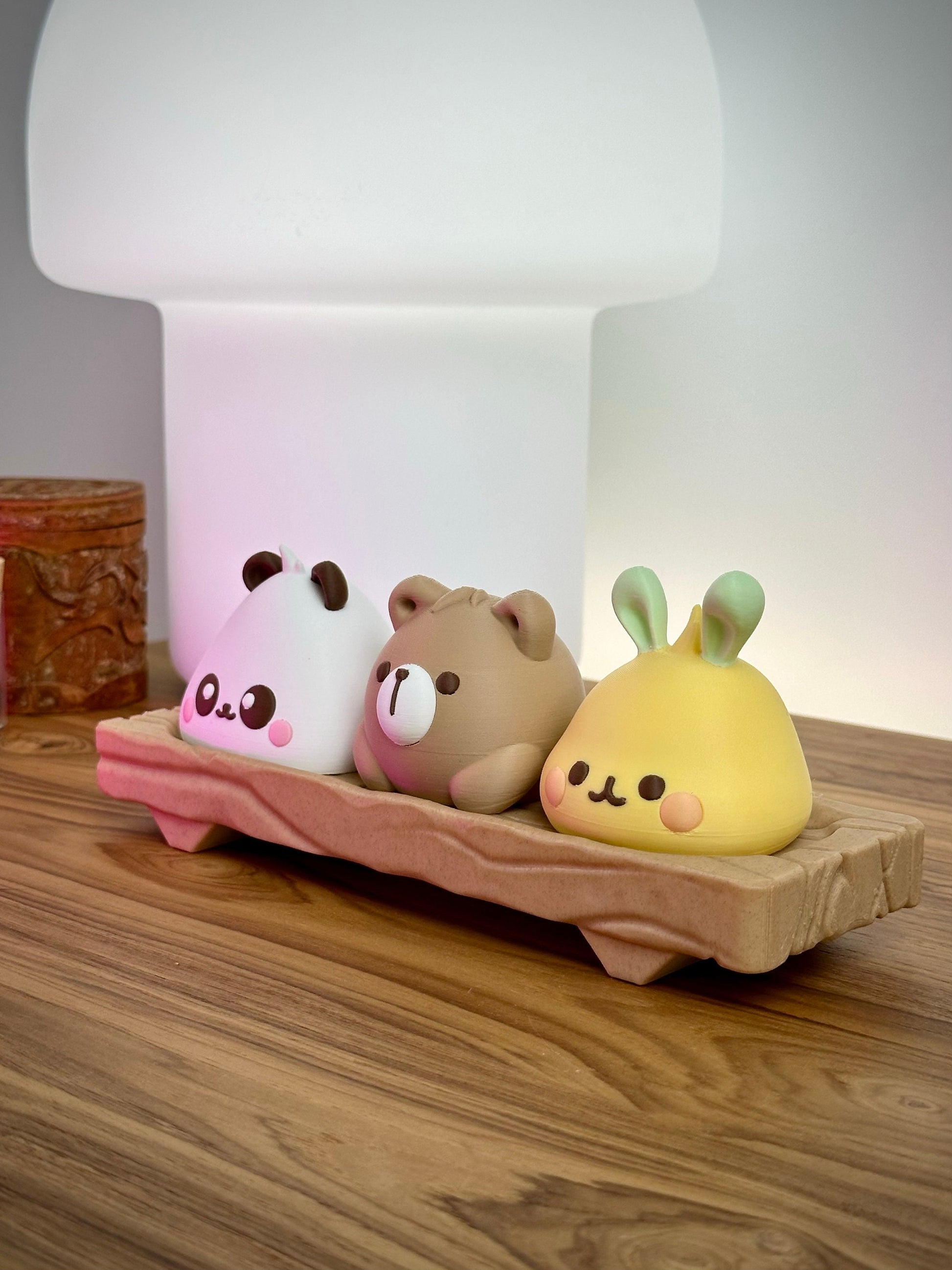 Kawaii Animal Bao on a Wooden Block