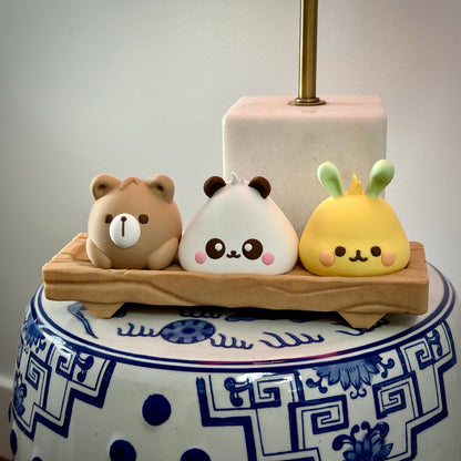 Kawaii Animal Bao on a Wooden Block